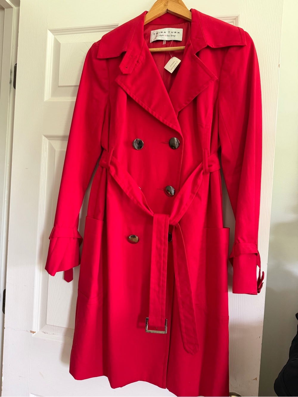 Trina Turk Red Double-Breasted Trench Coat Size 8 New With Tags!